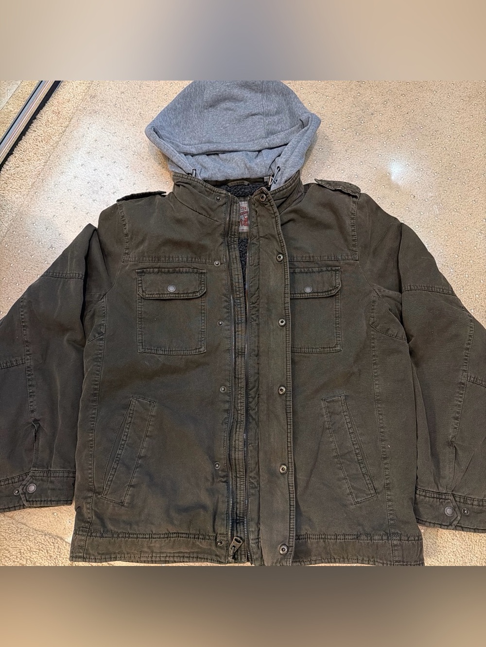 Levi's Gray Sherpa-Lined Jacket with Olive Trim